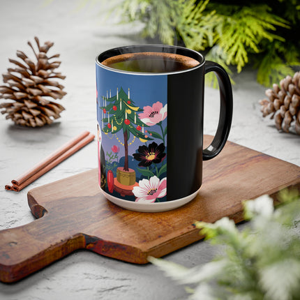 🌹🎄 The Lady Of The Candlelit Rose Tree Colorful Mug – Art Deco Christmas Garden