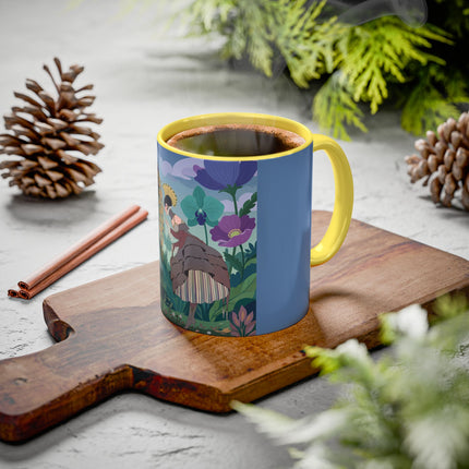 The Lady And The Enchanted Heron Colorful Mugs – Art Deco Botanical Elegance