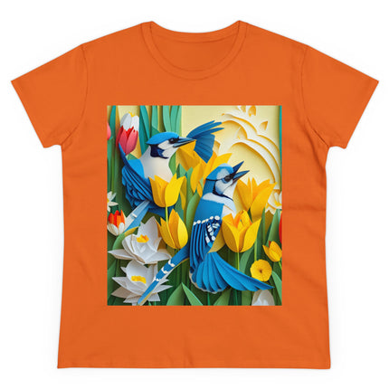 Blue Jays in a Spring Garden Women's Midweight Cotton Tee