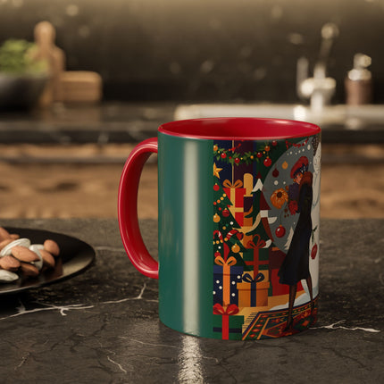 ☃️🎄 The Snowman's Christmas Companion Colorful Mug – Art Deco Holiday Fantasy