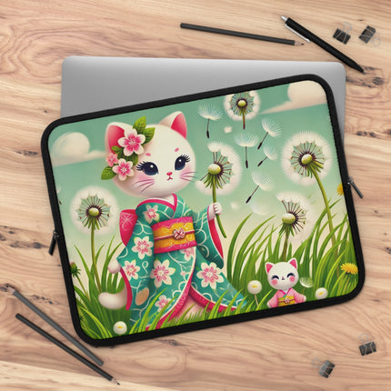 Geisha Kitten and the Dandelion Wish Laptop Sleeve