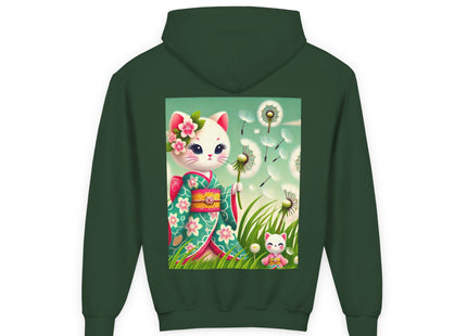Geisha Kitten and the Dandelion Wish Youth Heavy Blend Hooded Sweatshirt