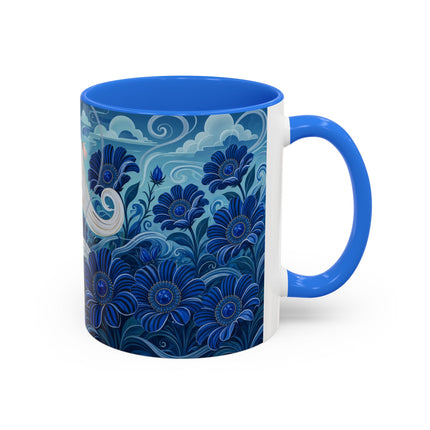💙🌸 The Sapphire Wind Dancer Colorful Mug – Art Deco Floral Fantasy