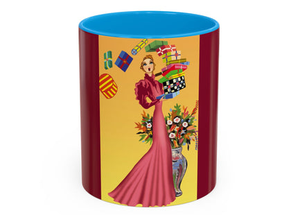 Elegant Holiday Woman with Gifts Colorful Mugs (11oz, 15oz)
