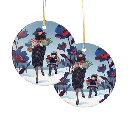 🎁🌺 The Christmas Gift Garden Stroll Ceramic Ornament – Art Deco Holiday Fantasy