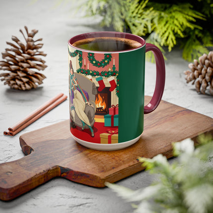 🖤🔥 The Lady Of The Christmas Hearth Colorful Mug – Art Deco Holiday Elegance
