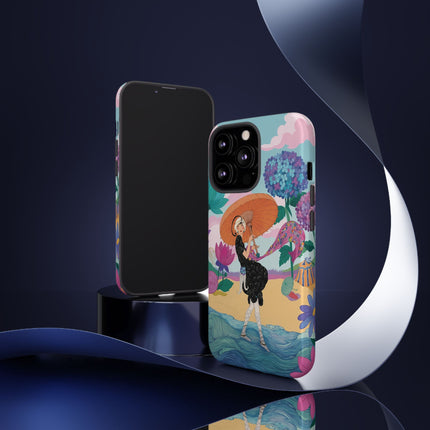 🌊☂️ The Lady Of The Flowered Seashore Phone Case – Art Deco Seaside Fashion