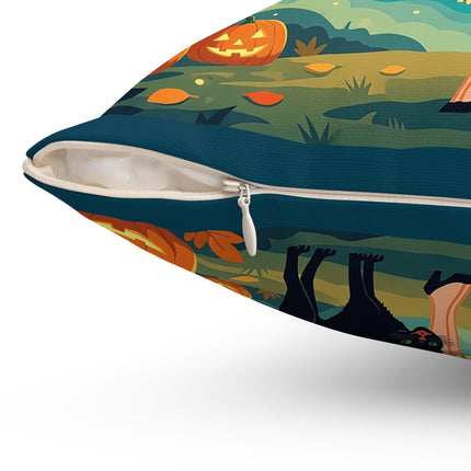 🦇🎃 The Witch Of Batwing Pumpkin Hollow Square Pillow – Moonlit Halloween Char