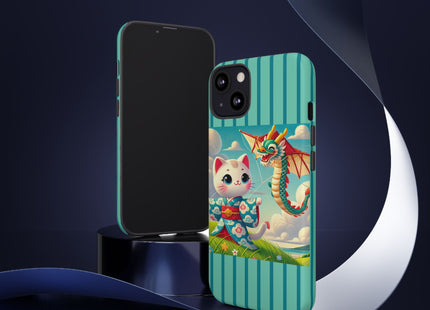 Geisha Kitten and the Dragon Kite Phone Cases