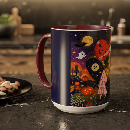 🎃🐈‍⬛ The Pumpkin Moon Embrace Colorful Mug – Whimsical Halloween Charm
