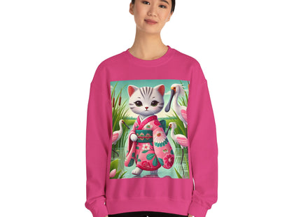 Geisha Kitten Strolls Among the Spoonbills  Unisex Heavy Blend™ Crewneck Sweatshirt