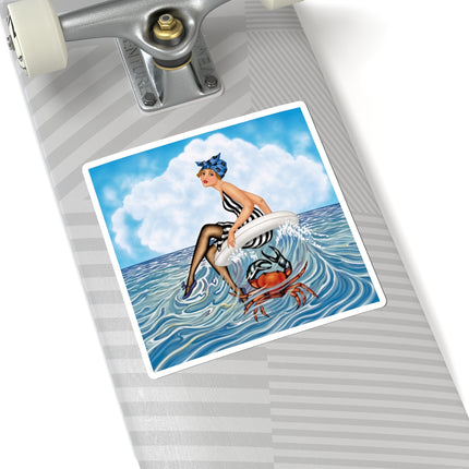 🦀🌊 The Seaside Crab Ride Kiss-Cut Stickers – Art Deco Beach Whimsy
