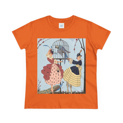 🦚🦜 The Ladies Of The Garden Aviary Cotton Tee – Art Deco Bird Fantasy
