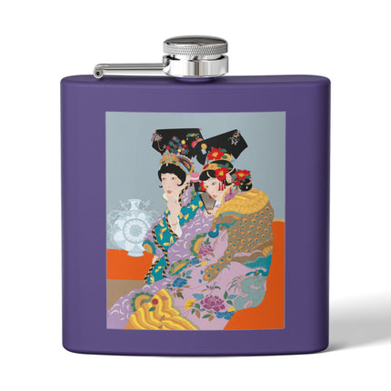 Two Geishas in Peacock Kimonos Flask – Timeless Elegance & Sisterly Grace