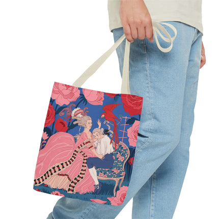 🌹🦜 The Lady Of The Scarlet Parrot Tote Bag – Art Deco Floral Elegance