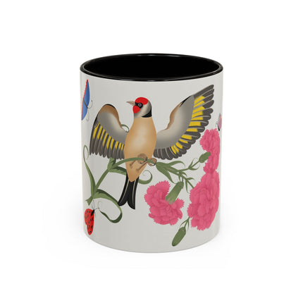 Goldfinch & Pink Flowers Colorful Mugs – Vibrant Spring & Bold Beauty