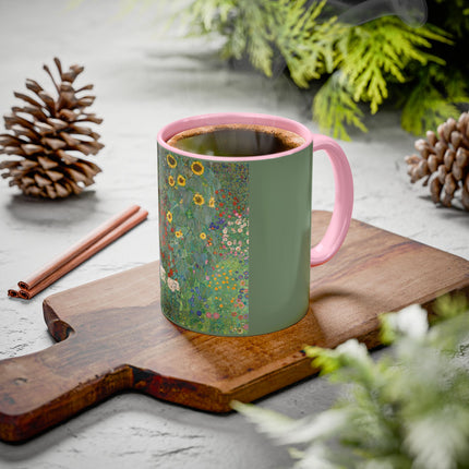 Farm Garden with Sunflowers by Gustav Klimt Colorful Mugs (11oz, 15oz)