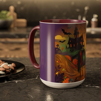 🌙🎃 The Scarecrow Of Haunted Hollow Colorful Mug – Whimsical Halloween Mystery