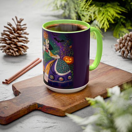 🎭🎃 The Masquerade Beneath The Pumpkin Lantern Colorful Mug – Theatrical Halloween Charm