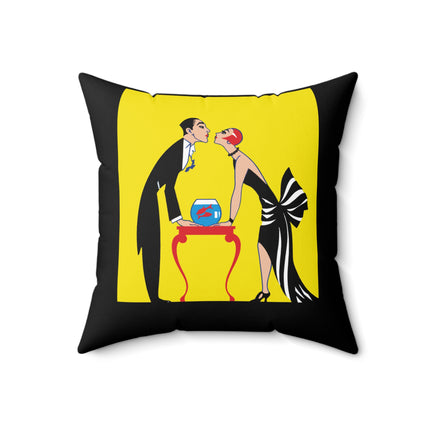 A Moment of Elegance: A Passionate Embrace Amidst Golden Splendor Spun Polyester Square Pillow