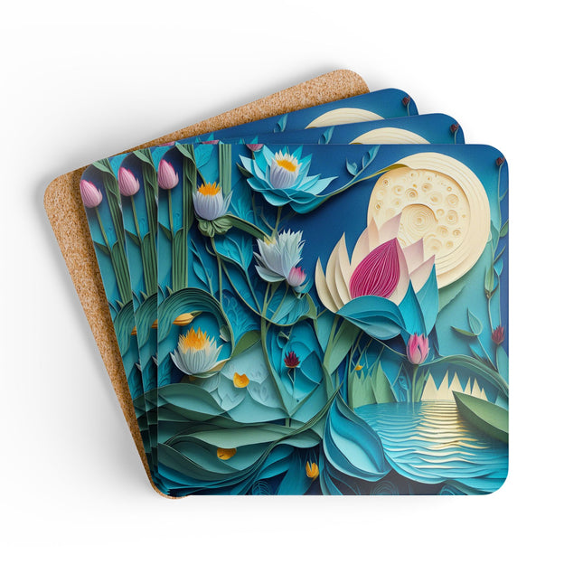 Ethereal Moonlit Lake Corkwood Coaster Set