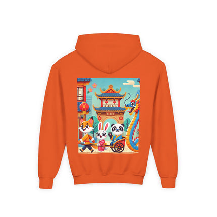 Lantern Street Dragon Parade Youth Hooded Sweatshirt – Festive Lights & Storybook Magic