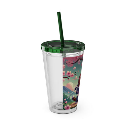 Samurai Kitten Sunsplash Tumbler with Straw, 16oz