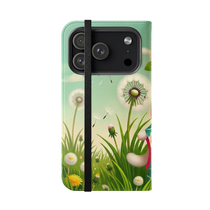🌾🌼 Geisha Kitten and the Dandelion Wish Flip Case – Gentle Wishes & Quiet Wonder