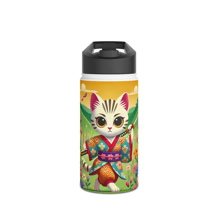 Samurai Kitten Stainless Steel Water Bottle, Standard Lid
