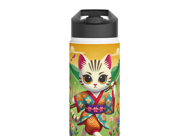 Samurai Kitten Stainless Steel Water Bottle, Standard Lid