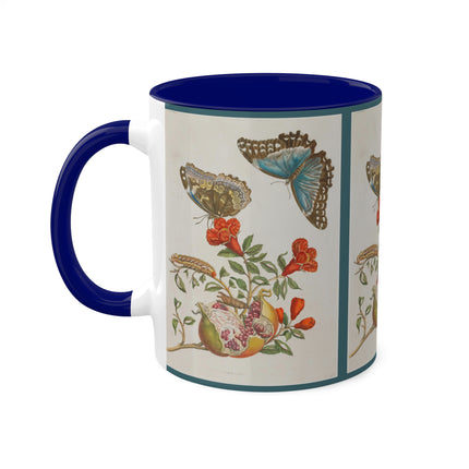 Blue Butterflies and Pomegranate by Maria Sibylla Merian Colorful Mugs, 11oz