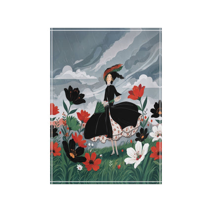 🌧️🌺 The Lady Of The Rainy Flower Meadow Acrylic Art Block – Art Deco Floral Whimsy