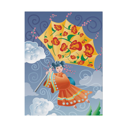 Flight of Blossoms – Whimsical Girl with Kite