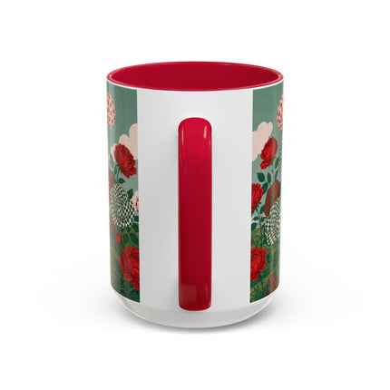 🌹💚 The Scarlet Rose Checkerboard Garden Colorful Mug – Art Deco Floral Whimsy
