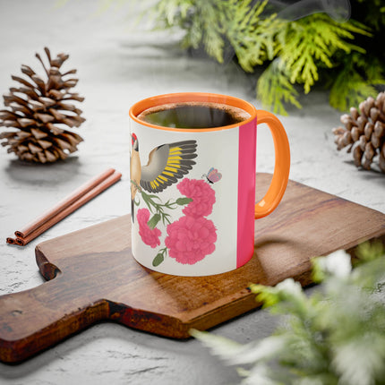 Goldfinch & Pink Flowers Colorful Mugs – Vibrant Spring & Bold Beauty