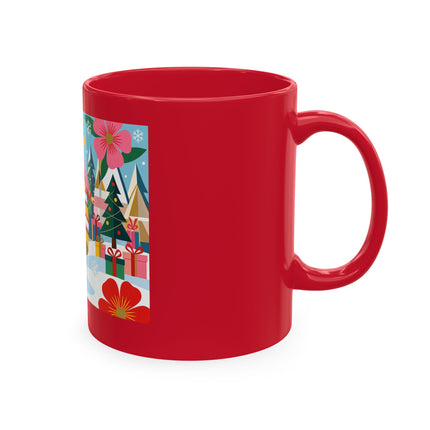 🎄🌸 The Lady Of The Striped Christmas Garden Ceramic Mug – Art Deco Holiday Whimsy