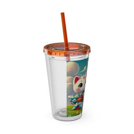 Geisha Kitten and the Dragon Kite Sunsplash Tumbler with Straw, 16oz