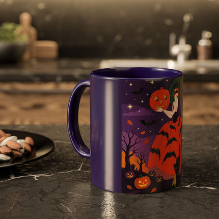 🎃🌕 The Pumpkin Moon Enchantress Colorful Mug – Elegant Halloween Masquerade