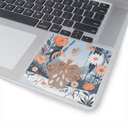 🦚❄️ The Lady Of The Winter Phoenix Garden Kiss-Cut Sticker – Art Deco Floral Fantasy