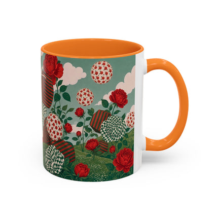 🌹💚 The Scarlet Rose Checkerboard Garden Colorful Mug – Art Deco Floral Whimsy