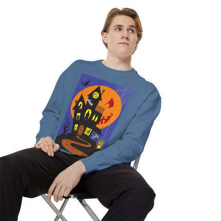 Halloween Night at the Haunted House Unisex Garment-Dyed Sweatshirt