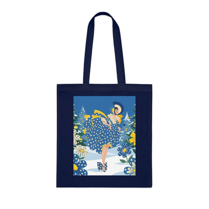 💙🎄 The Bluebell Christmas Promenade Cotton Tote Bag – Art Deco Holiday Elegance