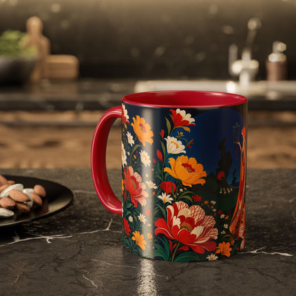 🌺🐦 The Enchanted Birdcage Garden Colorful Mug – Art Deco Floral Fantasy