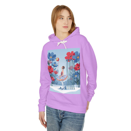 🌸❄️ Winter Flower Girl Unisex Lightweight Hooded Sweatshirt – Art Deco Floral Fantasy