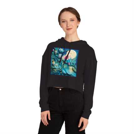 Ethereal Moonlit Lake Women’s Cropped Hooded Sweatshirt