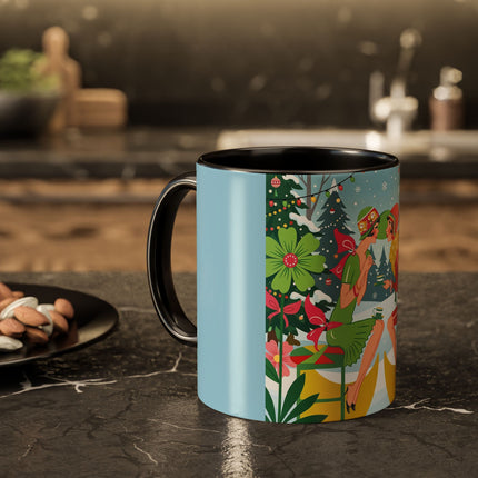 ☕🎄 Christmas Tea In The Snow Garden Colorful Mug – Art Deco Holiday Friendship