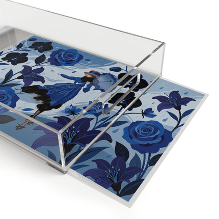 ☔💙 The Blue Rain Promenade Acrylic Serving Tray – Art Deco Floral Fashion