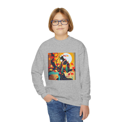 Black Cat in Kimono Youth Crewneck Sweatshirt