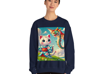 Geisha Kitten and the Dragon Kite Heavy Blend™ Crewneck Sweatshirt