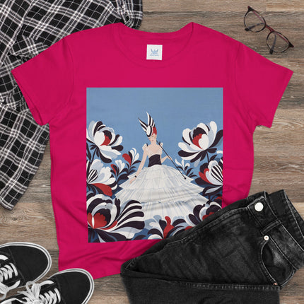 🖤🌸 The Black And Ivory Blossom Garden Cotton Tee – Art Deco Fashion Illustration